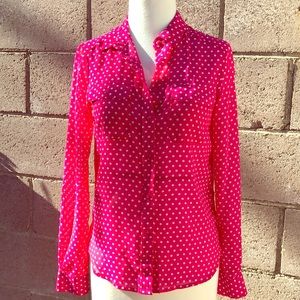 American Eagle Pink and Cream Polka Dot Blouse